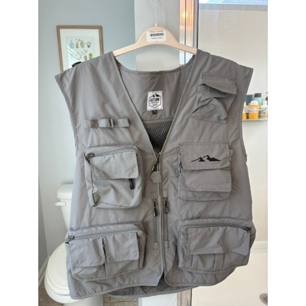 Autumn Ridge Traders Mens Gray Multi Pocket Fishing Hiking Utility Vest 2XL